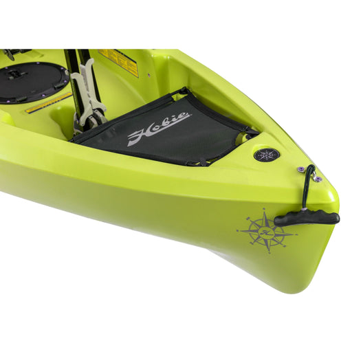 A closeup of the bow on a 2023 Hobie Mirage Compass Duo Tandem (Two Seat) kayak in the seagrass green color. The manufacturer part number is 81912220 and the manufacturer UPC is 792176439226