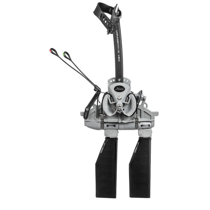 A side view of the Hobie MirageDrive 180 pedal drive system with standard size kick-up fins featured in the rear of a 2023 Hobie Mirage Compass Duo Tandem (Two-Seat) kayak. The manufacturer part number is 77800102 and the manufacturer UPC is 792176378808