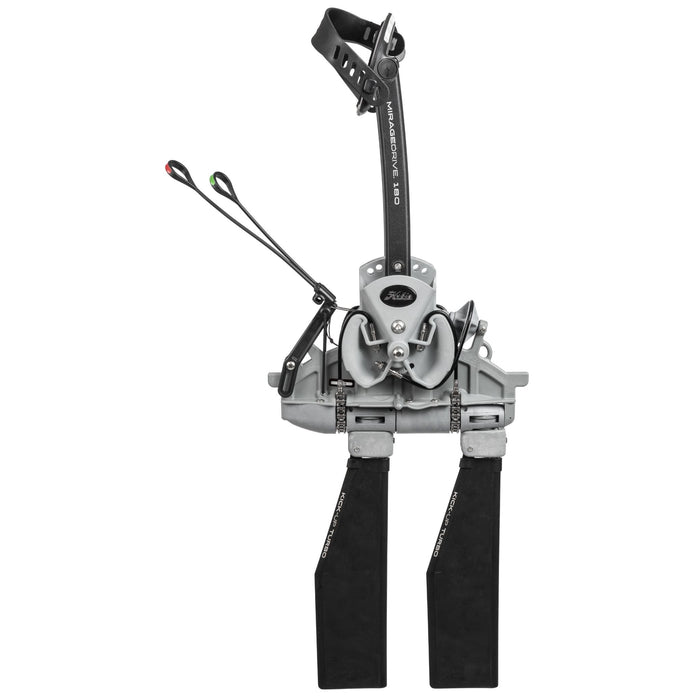 A side view of the Hobie MirageDrive 180 Turbo pedal drive system with turbo size kick-up fins featured in the rear of a 2023 Hobie Mirage Pro Angler 12 kayak. The manufacturer part number is 77800208 and the manufacturer UPC is 792176625278