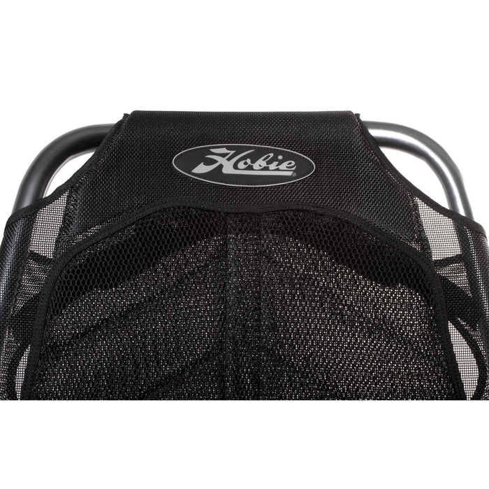 A close up shot of the 3D mesh of the Hobie Vantage Seat fitted to the 2023 Hobie Pro Angler 14 kayak. The manufacturer part number is 84507504 and the manufacturer UPC is 792176576662