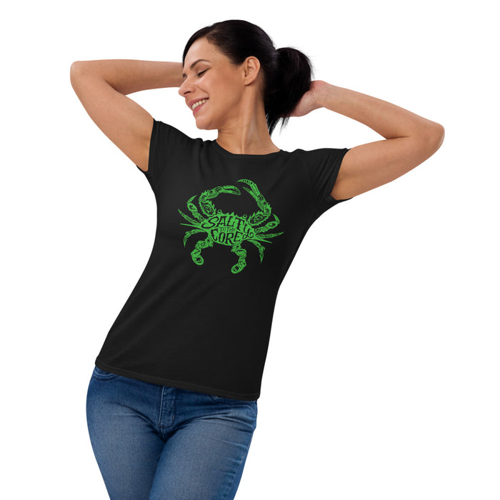 The Official Jungkook "Salty To The Core" Salty Crab Women's T-Shirt (as featured by Jimin and Jungkook of BTS) - Black and Green - Front Alt2