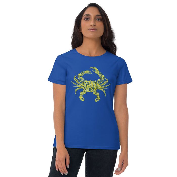 The Official Jungkook "Salty To The Core" Salty Crab Women's T-Shirt (as featured by Jimin and Jungkook of BTS) - Royal Blue and Yellow - Front Alt3