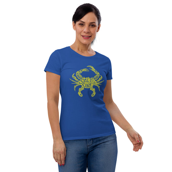 The Official Jungkook "Salty To The Core" Salty Crab Women's T-Shirt (as featured by Jimin and Jungkook of BTS) - Royal Blue and Yellow - Front Alt4