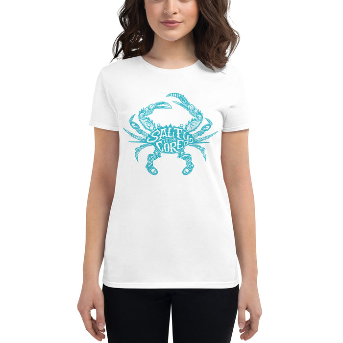 The Official Jungkook "Salty To The Core" Salty Crab Women's T-Shirt (as featured by Jimin and Jungkook of BTS) - White and Blue - Front